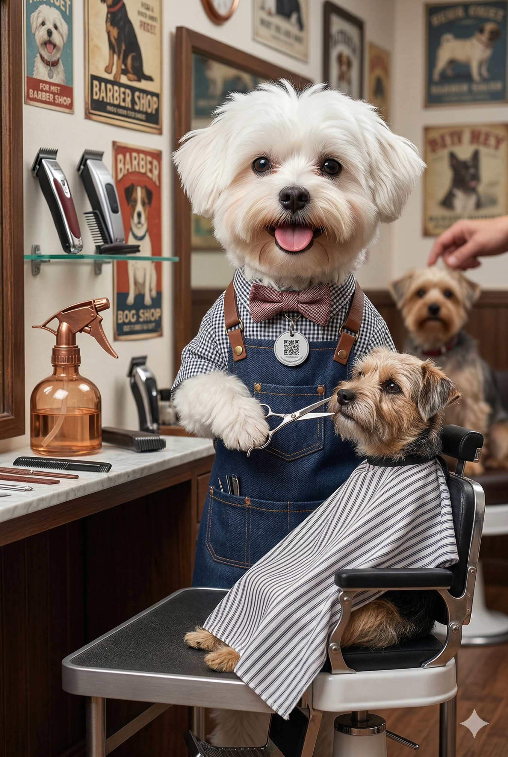 Barbier au travail sur un client chien